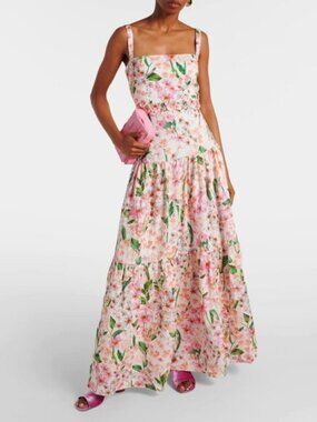 Agua By Agua Bendita lima jardiniera' floral-print linen maxi dress